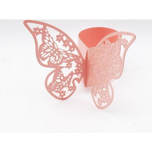 50pcs Pink Butterfly Style Laser Cut Porta Guardanapo Paper Napkin Rings Napkins Holders Hotel Wedding Favors Table Decoration