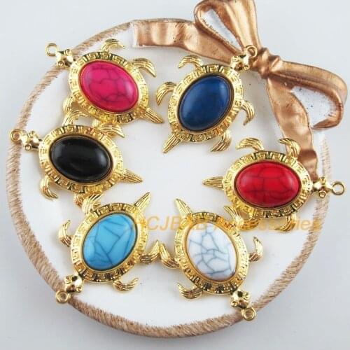 6 New Animal Charms Gold Color Retro Tortoise Mixed Acrylic Pendants 27.5x42mm