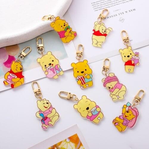 Disney Winnie The Pooh Acrylic KeyChain Creative Cartoon Cute Bear Bag Pendant Car Key Chain Accessories Decorations Kids Gifts