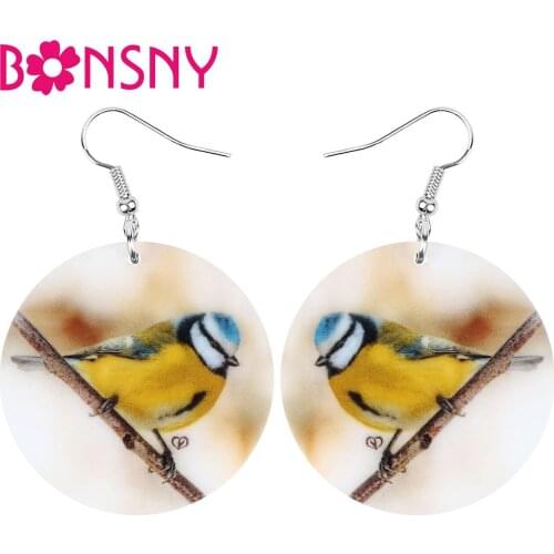 Bonsny Acrylic Yellow Round Parus Tit Earrings Big Lovely Bird Animal Dangle Drop Jewelry For Women Girls Party Gift Decoration