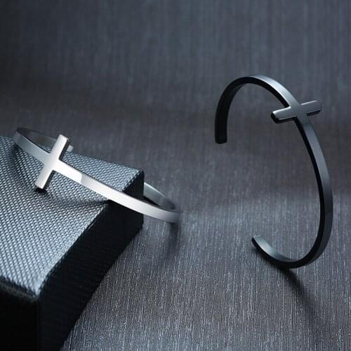Romantic Custom Stainless Steel Cross Cuff Bracelets Engagement Wedding Bangles Jewelry For Women Gift