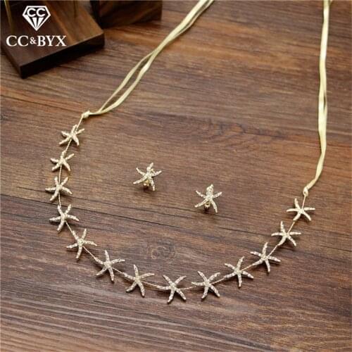 CC Wedding Jewelry Headbands Hairbands Star Shape Stud Earrings Engagement Hair Accessories For Bride Girls Simple Design M062