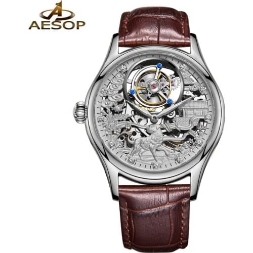 Aesop Brand Luxury Original Tourbillon Mechanical Watch Men Fashion 3D Dog Waterproof Automatic Clock Men 2020 Relogio Masculino