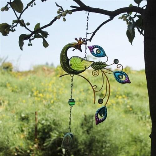 Colorful Peacock Pendant Wind Chimes Indoor Outdoor Balcony Garden Decor Metal Glass Painted Peacock Chimes Garden Wind Chime