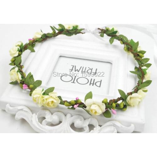 Floral Hair Crown French Ivory Headbands Bohemian Headwear Decorative Headdress Festival Headpiece Bridal Floral Head Garland