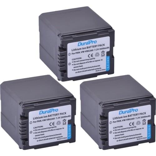 DuraPro 3pcs 2600mAh VW-VBG260 VW VBG260 Li-ion Battery For Panasonic HS250 SDR-SD7 HDC-MDH1 HDC-SD1 HDC-SD3 HDC-DX1, NV-GS320