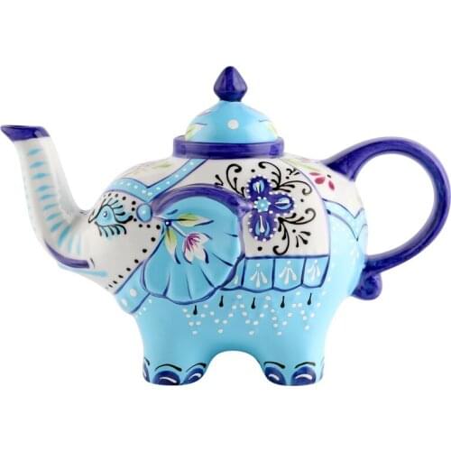 European and American retro high-end creative hand-painted animal teapot hand-painted elephant ceramic cup set