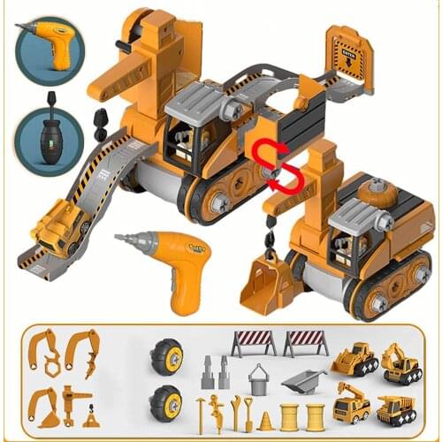 Excavator Toy Disassembly Deformation Engineering Vehicle Excavator Parking Lot 4 in 1 Child Boy Gift Tinker take apart toys