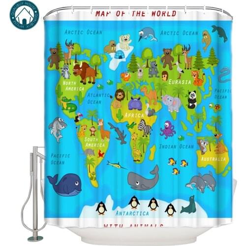 Qualibuy House Store Map With Animals Australian Kangaroo Panda Squirrel Bathroom Shower Curtains Fabric Shower Curtains