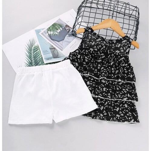 Kids Clothes Girls Outfits 2 To 6 Years Print Note Sleeveless Layered Top+Short Pants Cute Spring Summer Children Clothing 2021