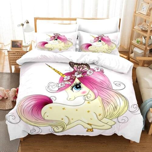 Unicorn Kids Bedding Set Cartoon Printing Adult Baby Lovely Gift Luxury Duvet Cover Sets 3D Comforter Bed Linen Queen King Size