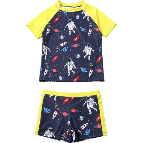 Astronaut Boys' Swim Suit 2-Piece Outfit Set Big Boys Short Sleeve Rash Guard Bathing Suit UPF50+ Beach Wear Children Swimwear