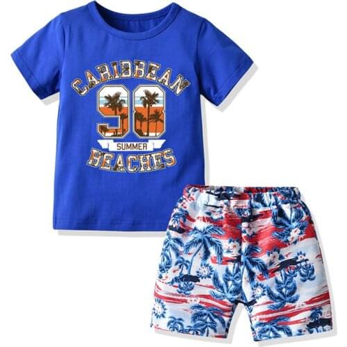 Summer Kids Set 2020 New Boys Short-sleeved T-shirt Printed Shorts Two-piece Suit Small Medium Childrens Baby Beach Pants Suit