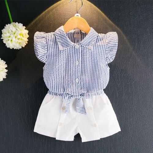 Summer Children Clothes Girls Sets Fashion T-Shirt +Pants Suit Kids Baby Girls Casual Costume Striped Garment With Bow
