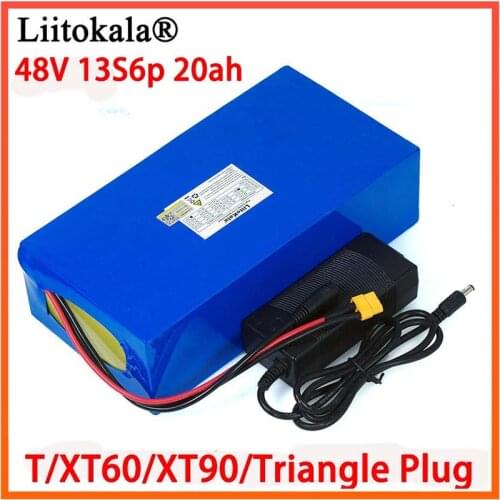 LiitoKala 48V 20ah 13s6p Lithium Battery Pack 48v 200000mAh 2000W Electric Bicycle Batteries Built in 50A BMS with 2A Charger