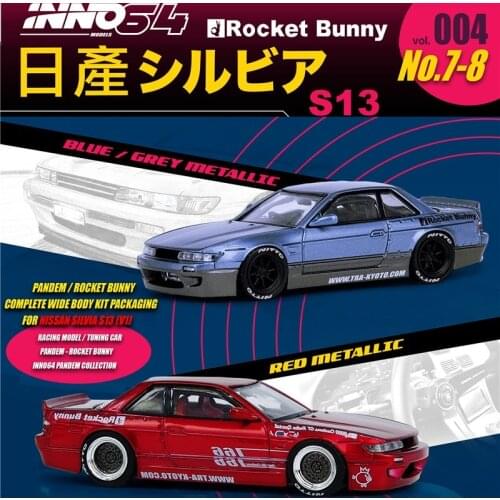 INNO 1:64 NISSAN SILVIA S13 PANDEM ROCKET BUNNY V1 Red/Grey Diecast Model Car