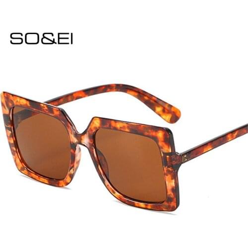 SO&EI Fashion Square Women Sunglasses Retro Clear Lens Glasses Frame Trending Men Leopard Tea Shades UV400 Sun Glasses