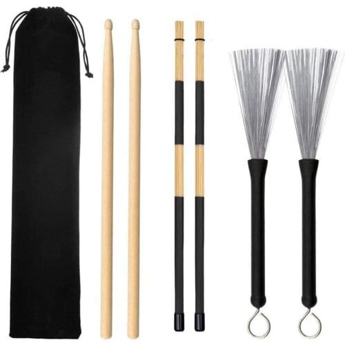 Drumstick Set Retractable Wire Drum Brush Professional Bundle Drum Stick Percussion Drum Waterproof Bag Accessories 7PCS