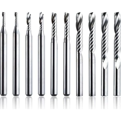 10Pcs CNC Router Bits, 1/8Inch Shank Single End Mill Set, CNC Carbide Upcut Cutting Milling Engraving For Wood Cutting
