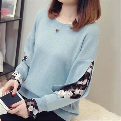 New Fashion Plus Size Knitted Sweater Women Winter Clothes 2020 Hollow Out Mesh Patchwork Long Sleeve Casual Knitwear ZY4954