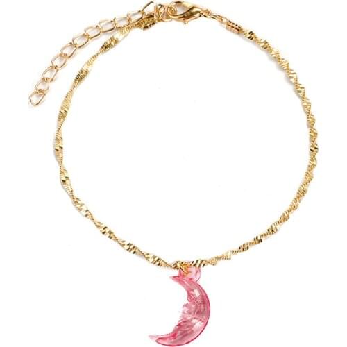 2021 New Vintage Gold Color Moon Pendant Anklet Set for Women Adjustable Charming Multilayer Foot Chains Ankle Bracelet Gift