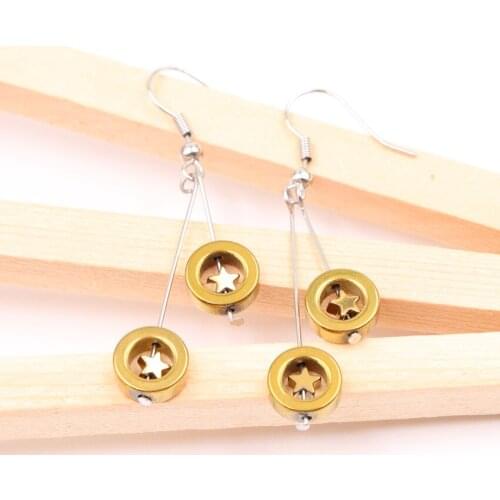 New Wholesale Price One Pair Dangle Earring for Women Natural Stone Hematite 10mm Beads Gold-color Earrings Eardrop Jewelry A520