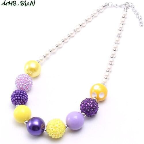 MHS.SUN Yellow/purple/white beads necklace fashion child kids chunky bubblegum necklace for girls birthday gift jewelry
