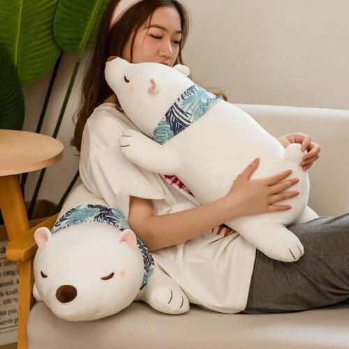 60/80/100CM Soft Lying Polar Bear Plushie Pillow Lovely White Bear Cushion Stuffed Dolls Sleeping Toy for Girls Baby Gifts