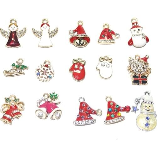10pcs/lot Crystal Christmas Snowman Gloves Bell Dangle Handmade Charms Pendant DIY for Bracelet Necklace Bag