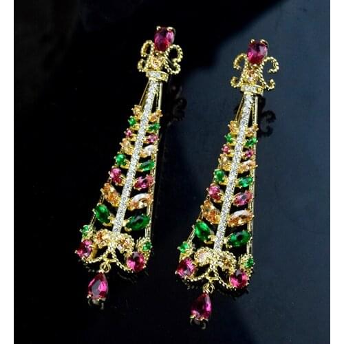 Hot brand pure 925 sterling silver gold crown stud earrings, colorful zircon luxury ladies jewelry. Banquets, parties, high-end