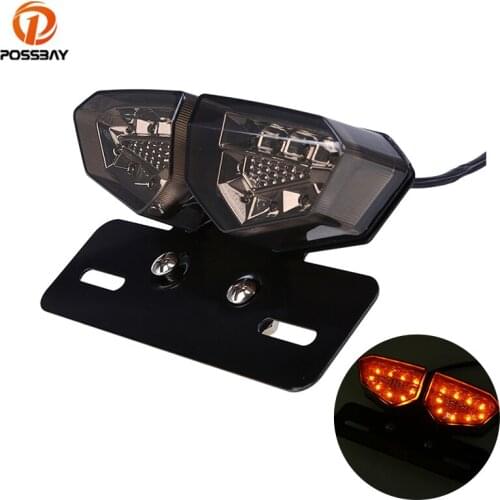 POSSBAY Motorcycle Taillight LED Turn Signal Rear Brake Lights Lamp Black Motorbike License Plate Light 12V Universal for Yamaha