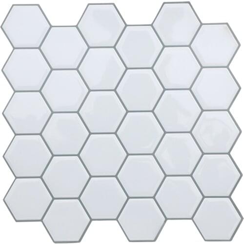 Hexagon White Vinyl Sticker Self Adhesive Wallpaper 3D Peel and Stick Wall Tiles for Kitchen & Bathroom Backsplash