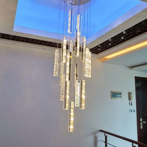 Nordic Duplex Building Spiral Staircase Chandelier Modern Luxury Gold Silver LED Crystal Chandelier Restaurant Art Chandelier