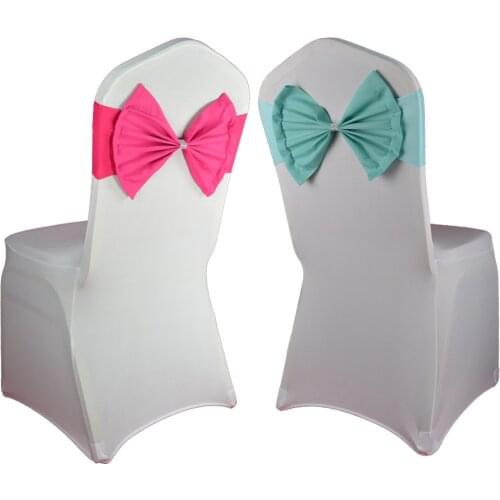 Wedding Birthday Party Favor Pink Mint Blue Bow Tie Chair Sash Conference Ceremony Decor Stretch Spandex Chair Bands 50 Pieces