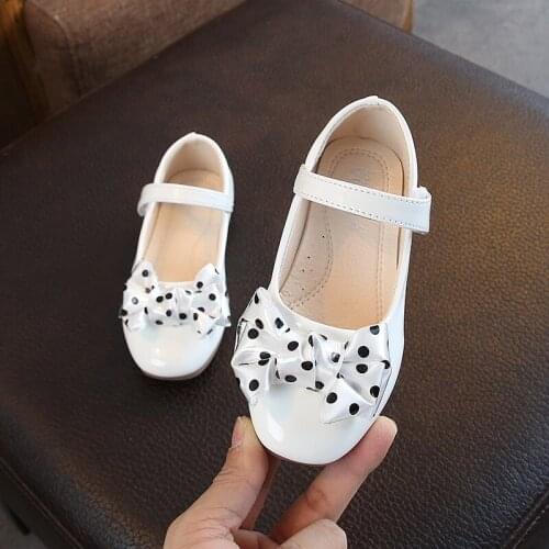 Spring Autumn Children White Polka Dot Bow Princess Dress Shoes For Big Girls Student Wedding Party Leather Shoes New 2021 Red