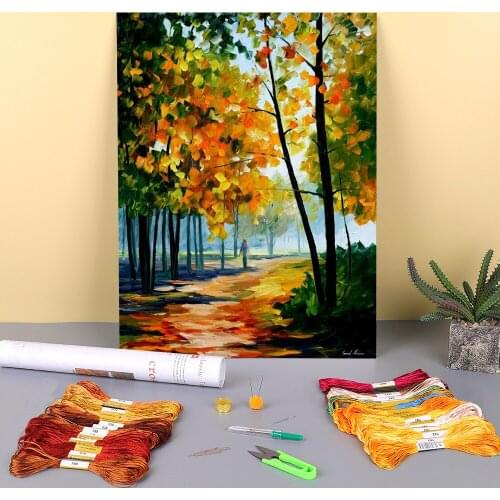 Noon In The Forest Printed Water-Soluble Canvas 11CT Cross Stitch DIY Embroidery Kit DMC Threads Needlework Sewing Jewelry