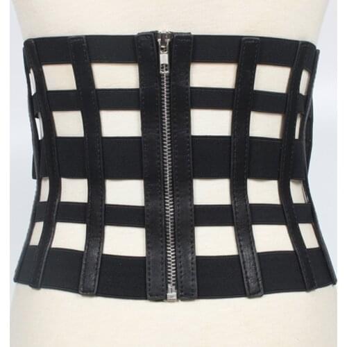 HATCYGGO Leather Cummerbund Women Wide Waist Belt High Quality Corset Belt Fashion Ladies Belts For Dresses Elastic Waistband