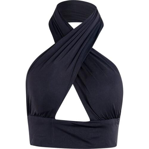 Women Strappy Cross Over Front Cut Out Halter Neck Sleeveless Backless Crop Top Bandage Vest Summer Sexy Tops Woman Clothes