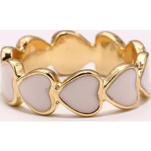 2021 New Korean Fashion Heart Shape Ring Jewelry White Dripping Oil Golden Color for Women Anniversary Wedding Romantic Ring