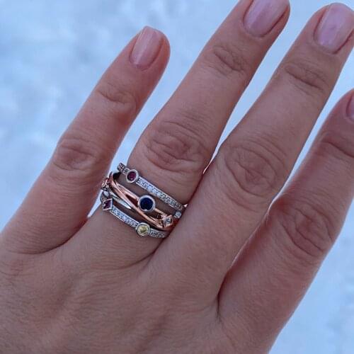 Female Fashion Rainbow Zircon Stone Ring Luxury Crystal Geometric Engagement Rings For Women Rose Gold Silver Color Wedding Ring