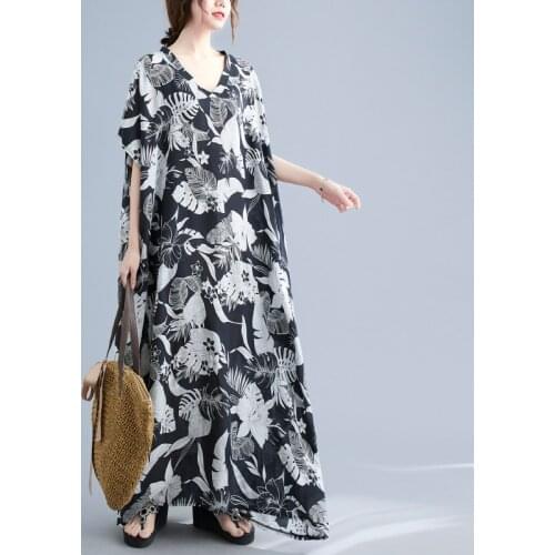 Holiday Beach Style Dress 2021 New Arrival Loose Oversized Loose Summer Dress Print Floral V-neck Travel Casual Women Maxi Dress