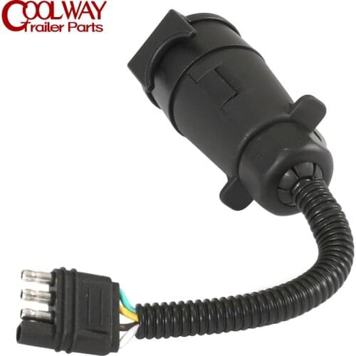 Trailer Tow Wiring Harness 4 Pin Flat Plug To 7 Way European Style Round Trailer Socket Adapter RV Connector Camper Accessories