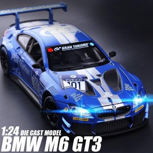 1:24 BMW M6 GT3 Free Wheeling High Light Sport Racing Car Model Toy Diecast Metal Alloy Miniature Replica Model Car Toys