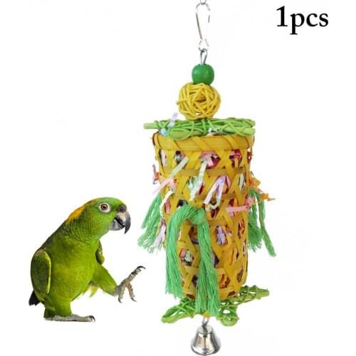 1pc Parrot Hanging Toy Anti-Biting Parrot Cage Foraging Toy Chewing Toy With Bell Pet Supplies Random Color