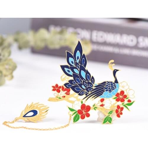 1pc Creativity Peacock Plum Pendant Bookmark Cute Brass Art Exquisite Book Mark Page Folder Office School Supplies Stationery