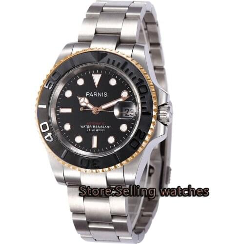 40mm Parnis Black dial luminous Sapphire glass ceramic bezel MIYOTA Automatic movement Mens watch