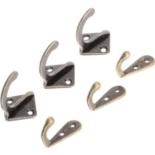 5Pcs/lot Hook Antique Bronze Brass Mini Hangers Zinc Alloy Wall Hat Coat Clothes Towel Robe Vintage Furniture fittings screws