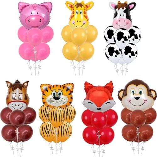 7 pcs/lot Tiger Zebra Cow Animal Air Helium Latex Balloon for Baby Kids Gift Birthday Party Decor Animal Zoo Theme Supplies Toys