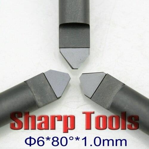 80 Angle 6x 1.0mm PCD Router Cutter Bit CNC Diamond Milling Tools for Granite Stone Carving Durable V 3D CNC End Mill Bits 3pcs