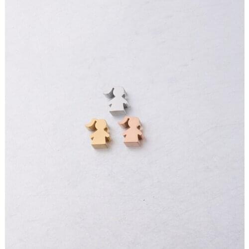 100% Stainless Steel Girl Beads Charms Rosegold/Gold/Silver Color Metal Girl Bead Mirror Polished Wholesale 30pcs
